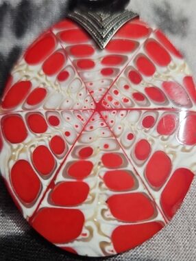 Vintage Seashell Pendant, Burgundy Red Oval Troca In Sterling Silver Bracket